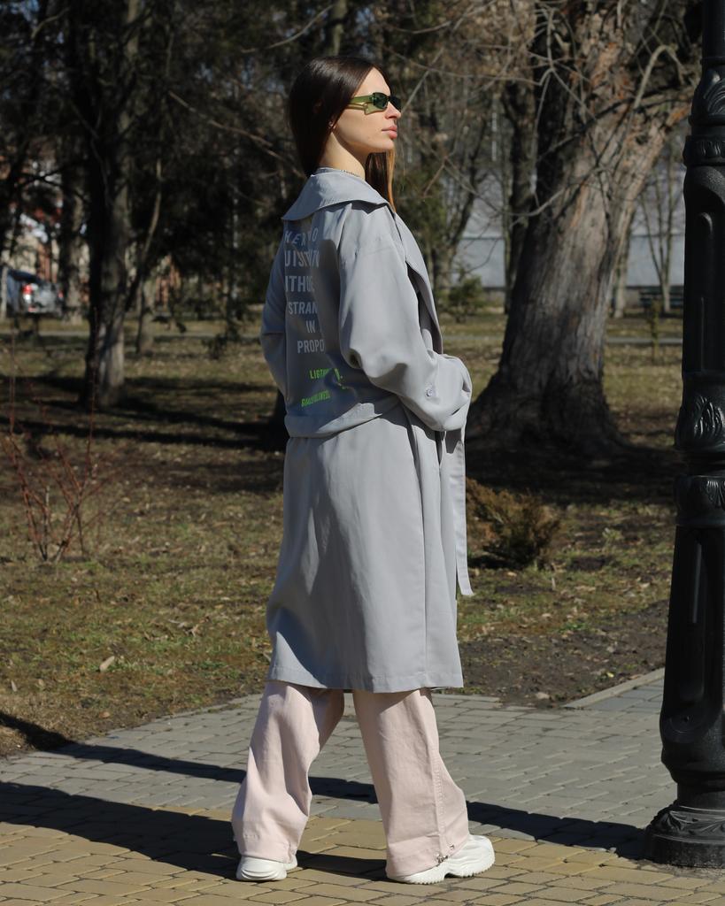 Waisted Trench Coat CLEW 230604 S Gray