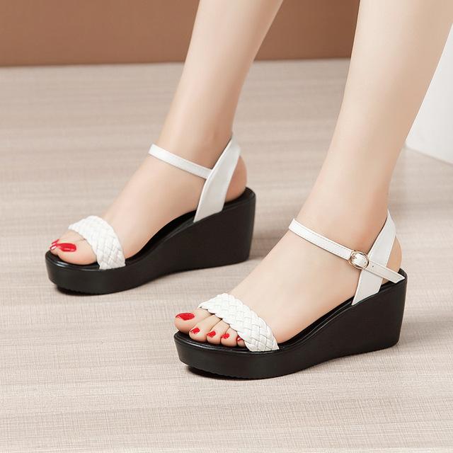 High Quality Summer Wedge Sandals for Women 6cm High Heel New 2024 Size 32 33 42 43 Platform Open Toe Elegant Shoe Black White