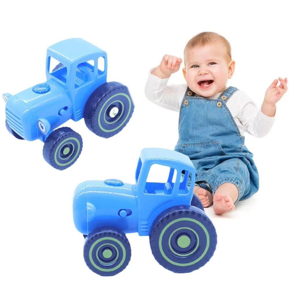 Sliding Toy Car Farmer Toy Early Learning Musical Car Model Pull-Along Mini Blue Tractor Kids Toy
