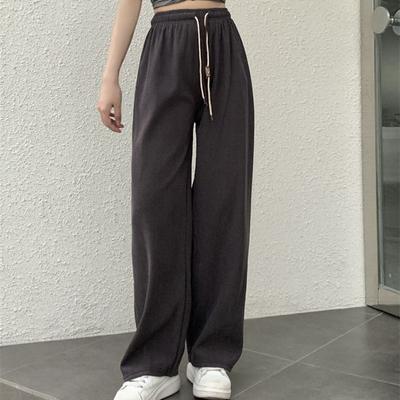 Pantalones de Mujer Elásticos Cintura Alta Cordón Ajustable Pantalones Largos Color Sólido Rectos Pierna Ancha Pantalones Casuales