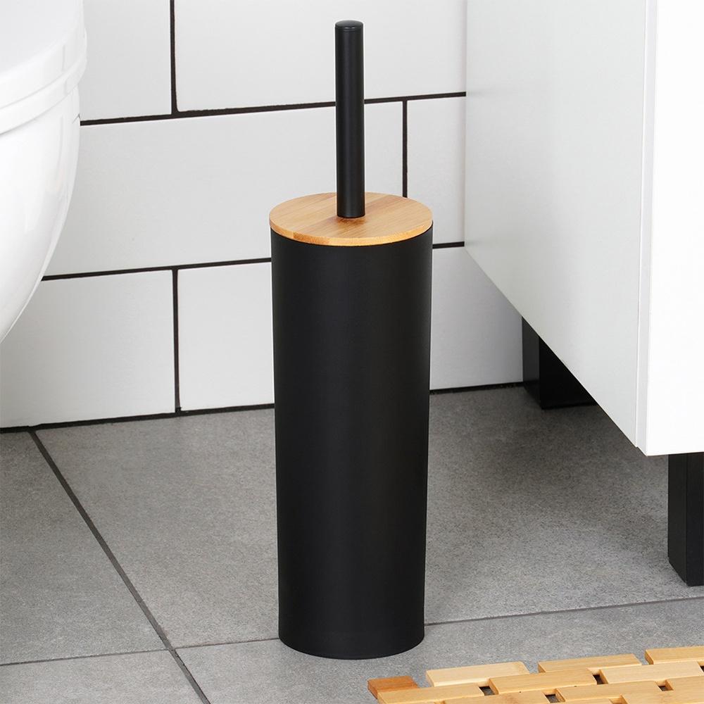 Silicone Toilet Brush Bathroom Toilet Holder Stand Black Bamboo