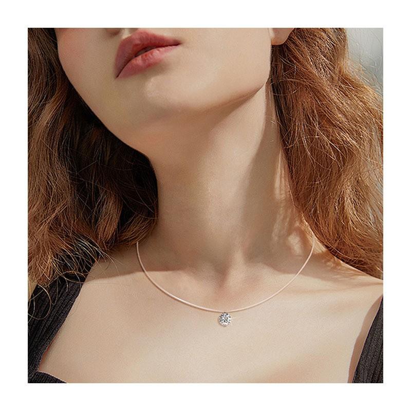 Sterling Moissanite Pendant Necklace Women Minimalist Geometric Drop Chain Delicate Lightweight Elegant Jewelry