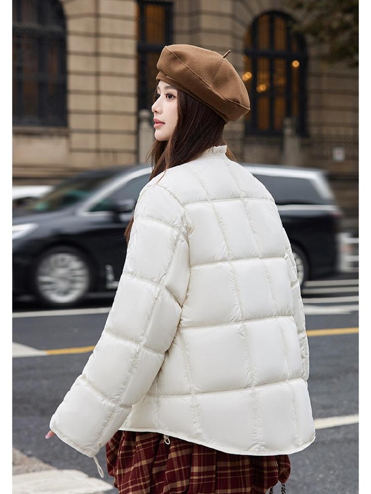 Round Neck Square Quilting Down Jacket Women's Loose Plus Size Outwear