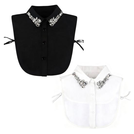 Yousheng Women Rhinestone Fake Collar Detachable Chiffon Dickey False Collar with Adjustable Straps Half-Length Fake Shirts Collar for Festive Party