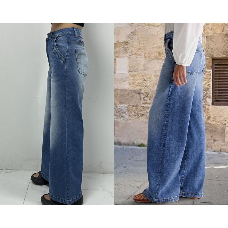 2026 New Vintage Wide-Leg Jeans for Women, Embroidered Stretch Straight Pants, Casual Long Trousers