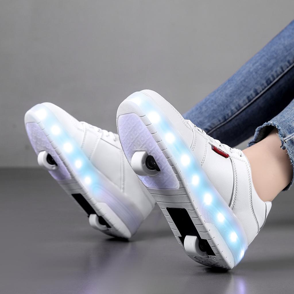 2 Wheel Roller Skates for Boys and Girls Inline Skate Shoes 2 in 1 Removable Pulley Skate Skating Children's Ice Skating Shoes