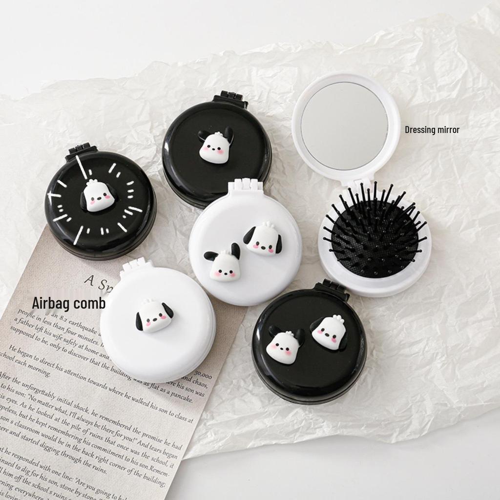 Cartoon Cute Dog Portable Folding Airbag Massage Comb and Mirror Combo