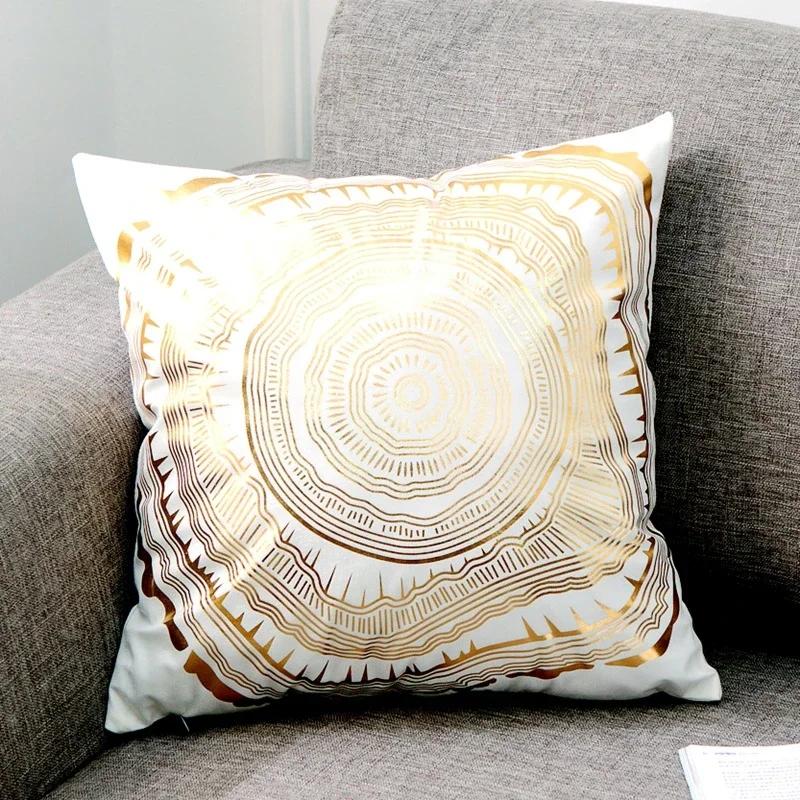Modern Geometric Gold Bronzing Plants Leaves Cushion Cover Super Quality Polyester Pillow Cover Decorative Pillow for Sofa Chair