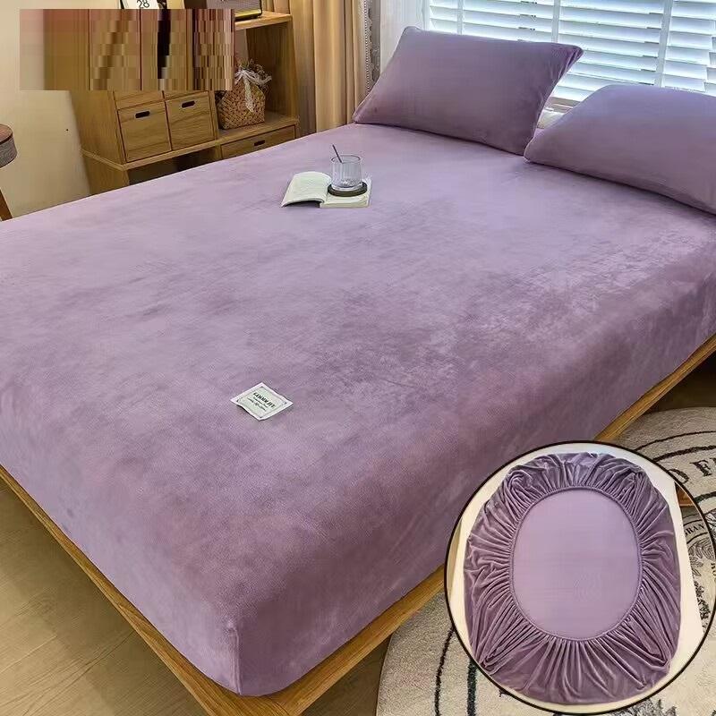 Solid Color Milk Velvet Fitted Sheet Soft Comfortable Bedding Mattress Protector Autumn Winter Warm Mattress Cover for Bedroom