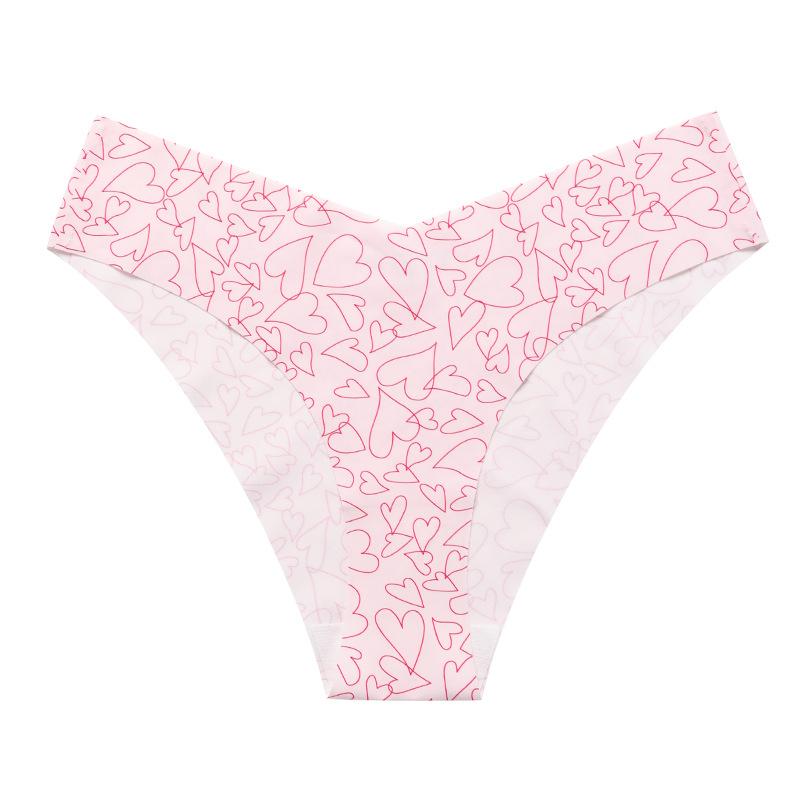 Large size sexy love printed underwear women's European and American ice silk seamless pure cotton crotch breathable yoga briefs without buttocks