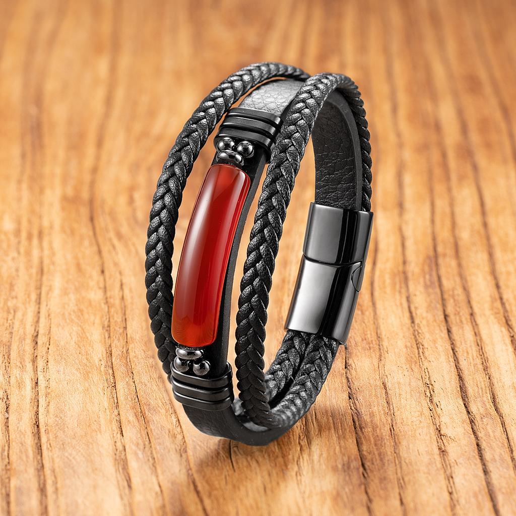 European and American Geometric Tiger's Eye Stone Bracelet Men's Multi-layer Leather Rope Bracelet Stone Bracelet Magnet Buckle Bracelet Women 2026