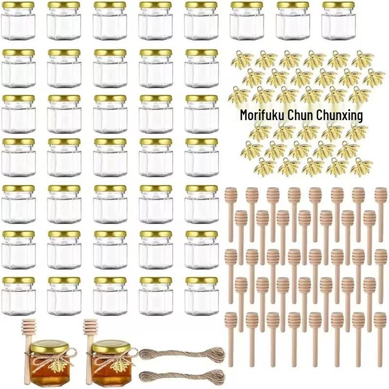 Hexagonal Glass Bottles for Honey, Jam, and Chili Sauce - 45 Sealed Mini Bottles