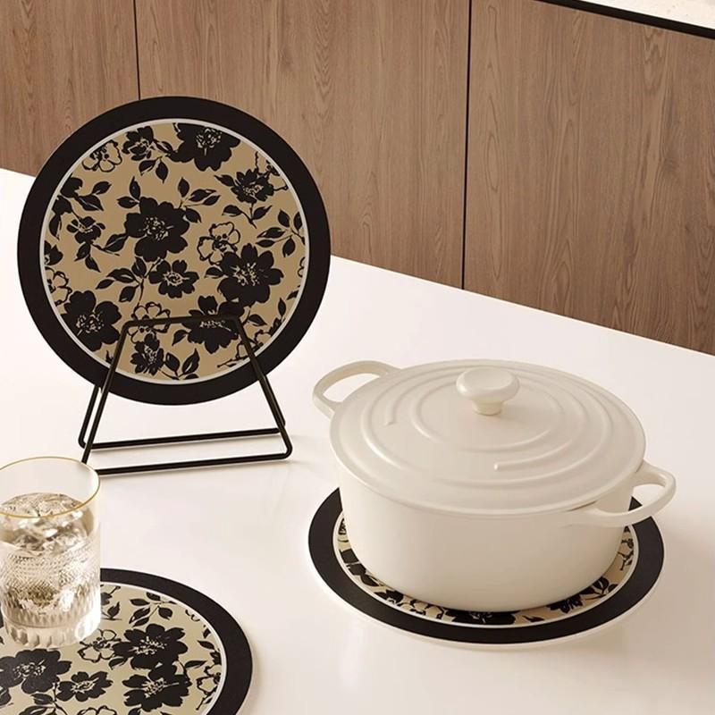Retro Round Flower Coasters Heat Insulation Anti-scald Table Mats Creative Home Diatomite Absorbent Coaster Kitchen Accessory