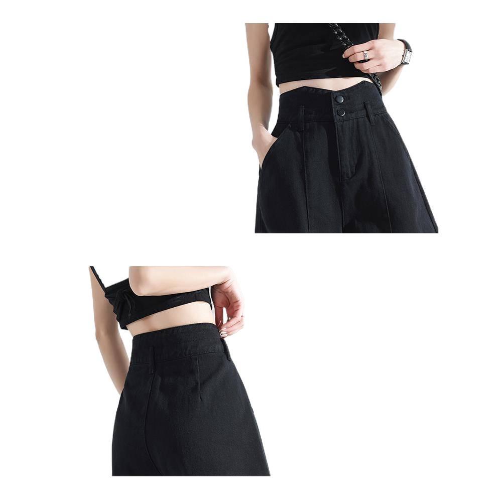 Women's Black Denim High-Waist A-Line Shorts - Spring 2026, Slimming, Plus Size, Trendy, Loose Fit.