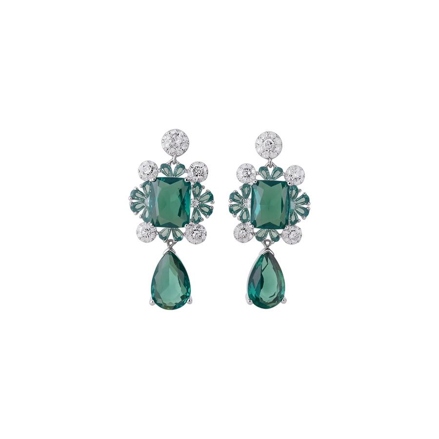Silver Needle Zircon Square Water Drop Earrings: Retro Luxe Statement for Women