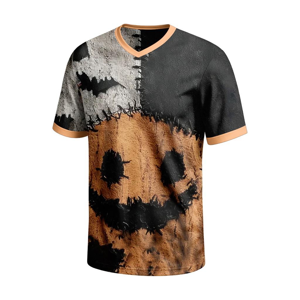 Men's Halloween Print V-Neck Short Sleeve T-Shirt Casual Summer Top