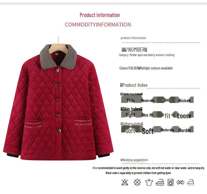 Veste d'hiver doublée de velours grande taille pour femme - Manteau chaud en coton pour mamie