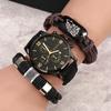 Luxury Men's Sports Casual 3Pcs/Set Quartz Wrist Watch Bracelet Business Fashion Jewelry Gift Alloy Case Leather Glass
