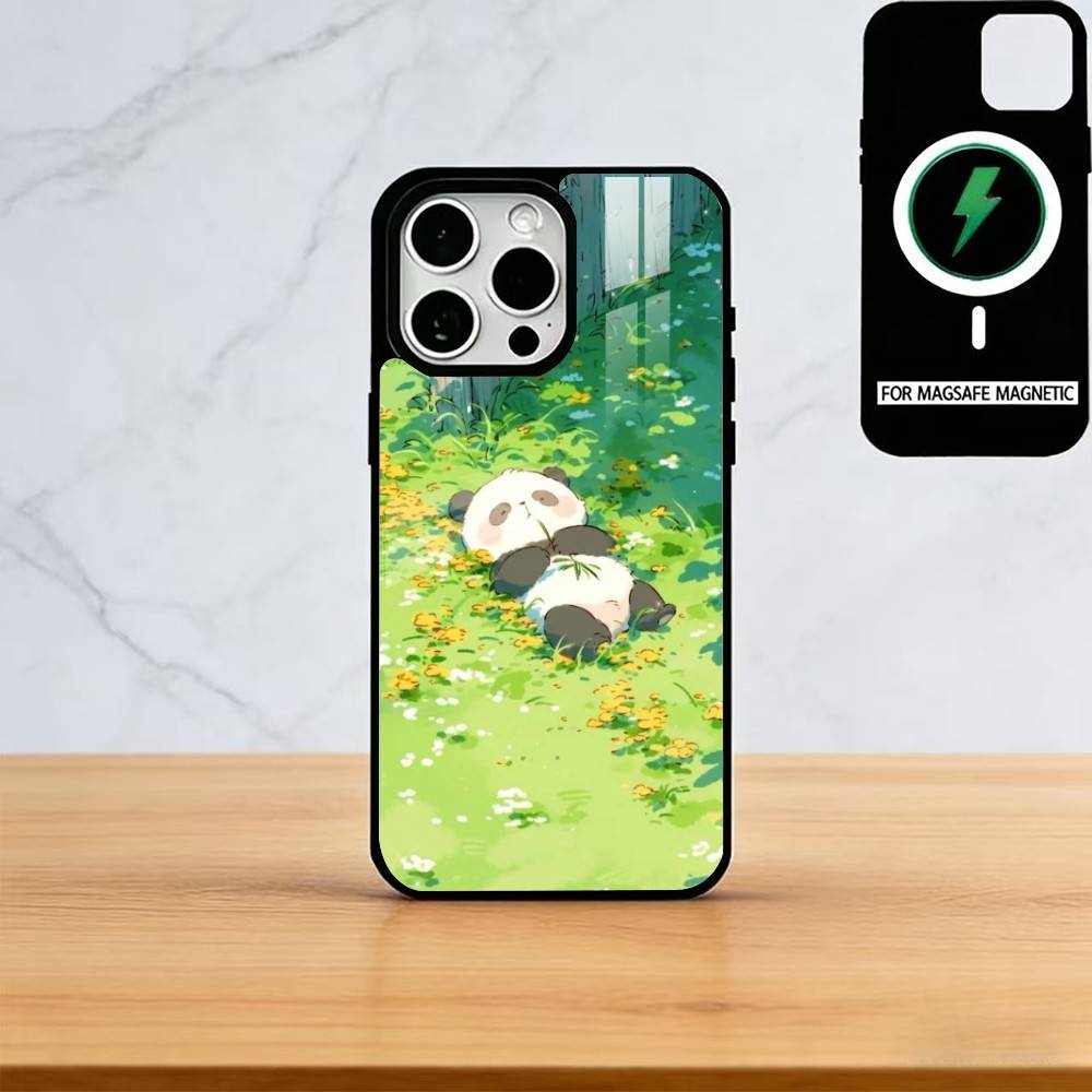 Cute Cartoon Animal Panda Phone Case For iPhone17,16,15,14,13,12,11 Plus,Pro Magnetic with Magsafe Wireless Charging