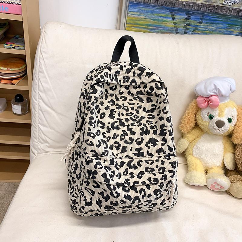 Zaino in Velluto a Coste con Fantasia Leopardo e Tasca Interna per il Pendolarismo Quotidiano e il Tempo Libero