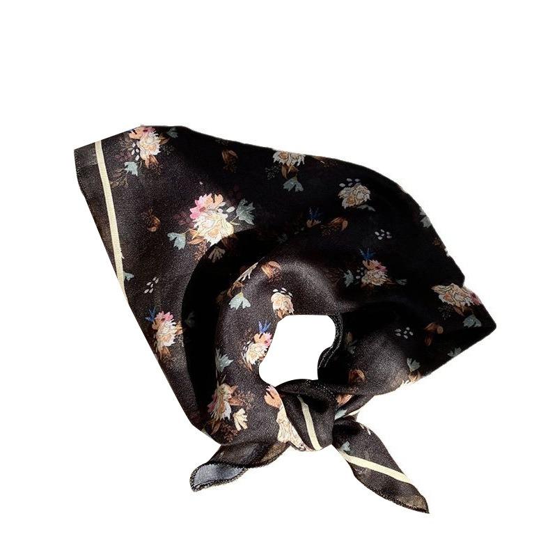 Headscarf summer female pastoral retro floral silk scarf neck small square scarf commuting silk scarf small scarf fart curtain stacked wear