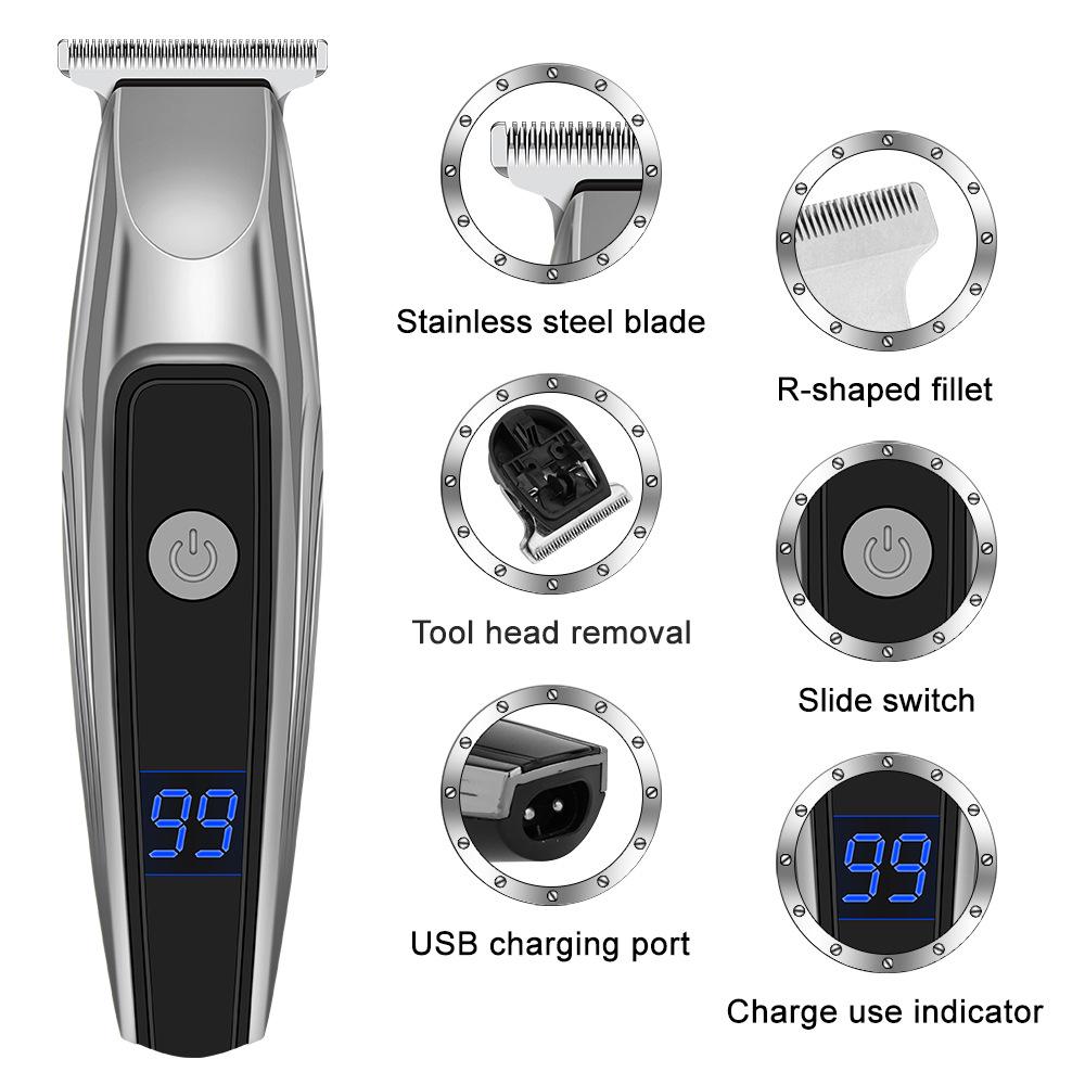 Slicked Back Digital Hair Clipper: Fast-Charging, LCD Display, Compact Stainless Steel Electric Trimmer