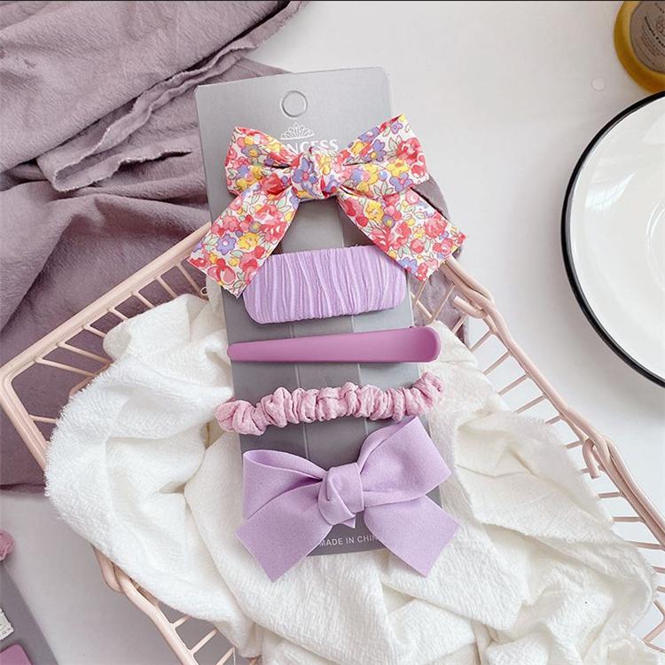 Floral Fabric Bow Hair Clip Set Girls Hair Clips Set Cute and Lovely Plain Color Hair Grips Set