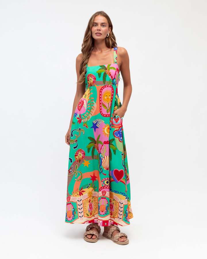 2026 summer new dress, personalized printing big swing beach vacation dress S