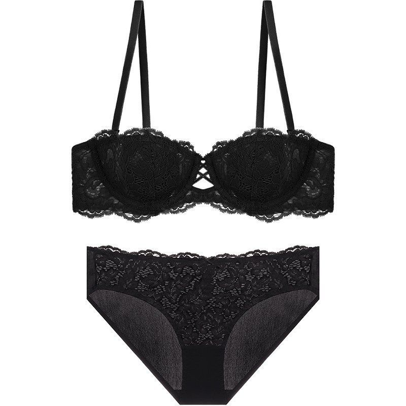 New popular French tube top strapless underwear women's suit thin big breasts show small lace gathering sexy bra cover