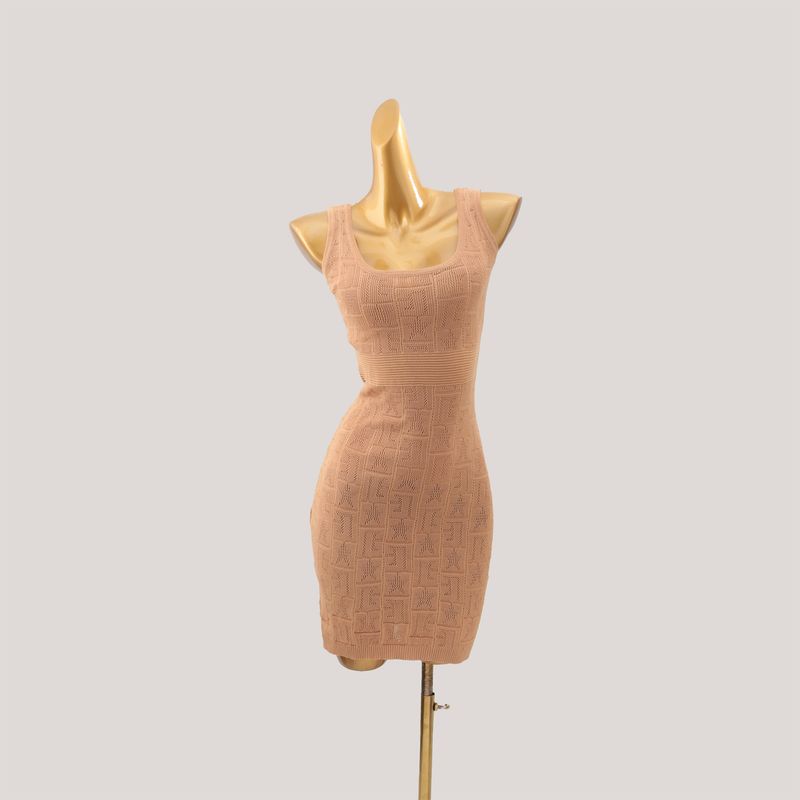 Western Style Sexy Square Collar Hollow-out Sleeveless Knitted Dress Women Autumn and Winter New Waist Hugging Slimming Sheath Vest Dress