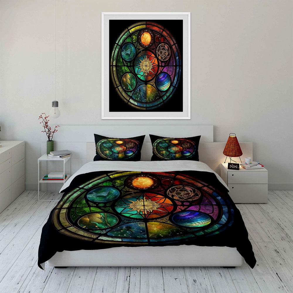 Colorful Stained Glass Decoration Set Soft Comfortable Duvet Cover Bedding Set Included 1*Duvet Cover & 2*Pillowcases, Gift