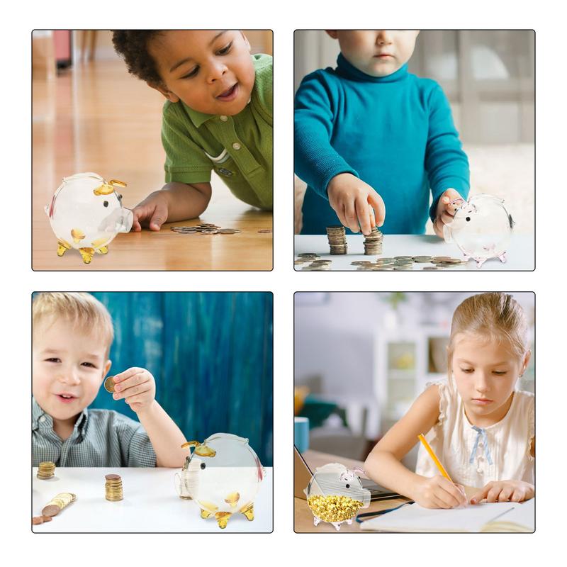 Mini Pig Money Jar Golden Beans Box Clear Jar Pig Shape Bank Portable Coin Bank Container Box Transparent Saving Box Gift