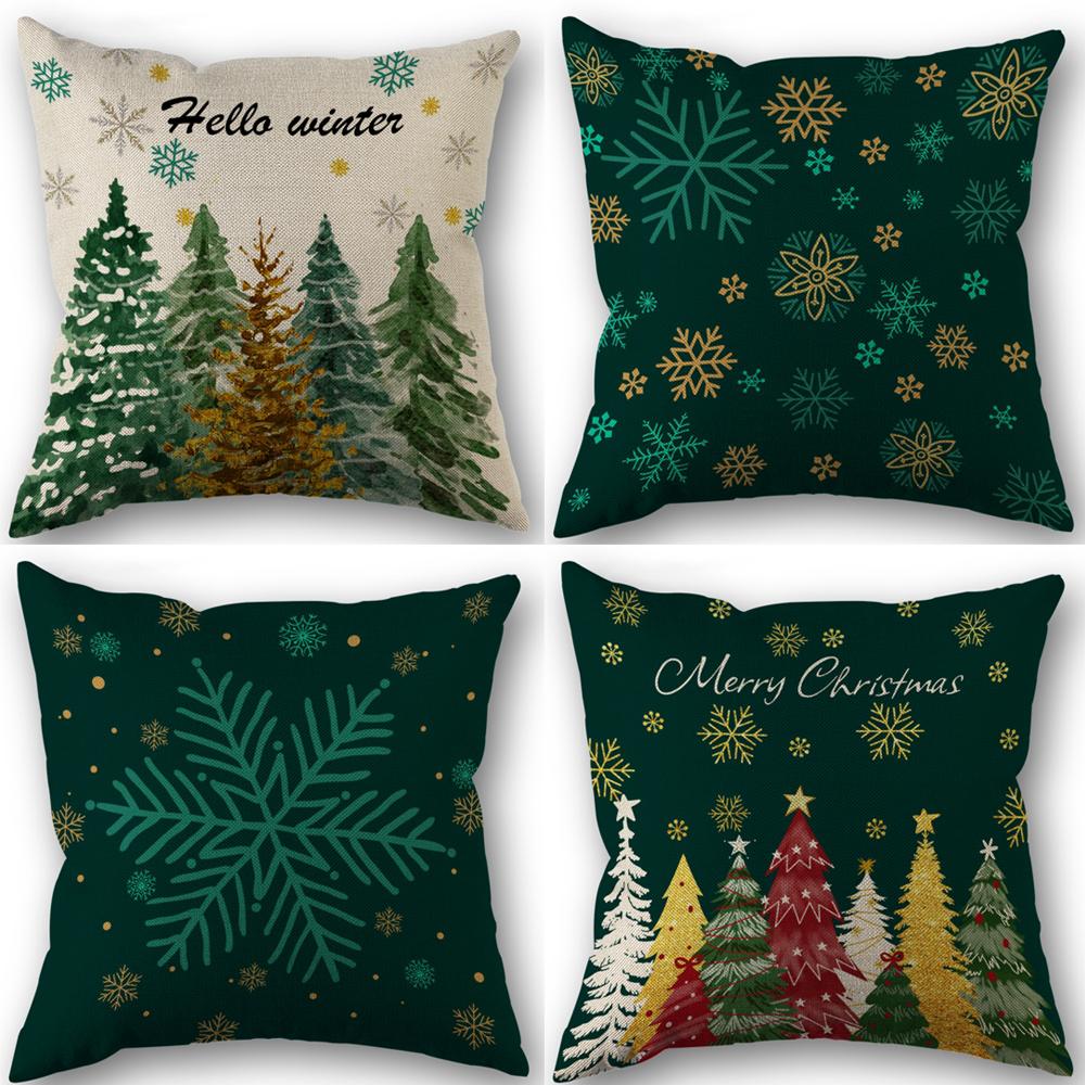 New Merry Christmas Throw Pillow Case Xmas Tree Santa Claus Linen 45X45cm Pillow Cover
