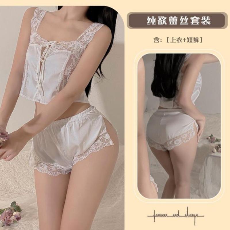Sex Underwear Pure Desire Style Sexy Square Neck Lace-up Ice Silk Summer Thin Sexy Split Suspender Women