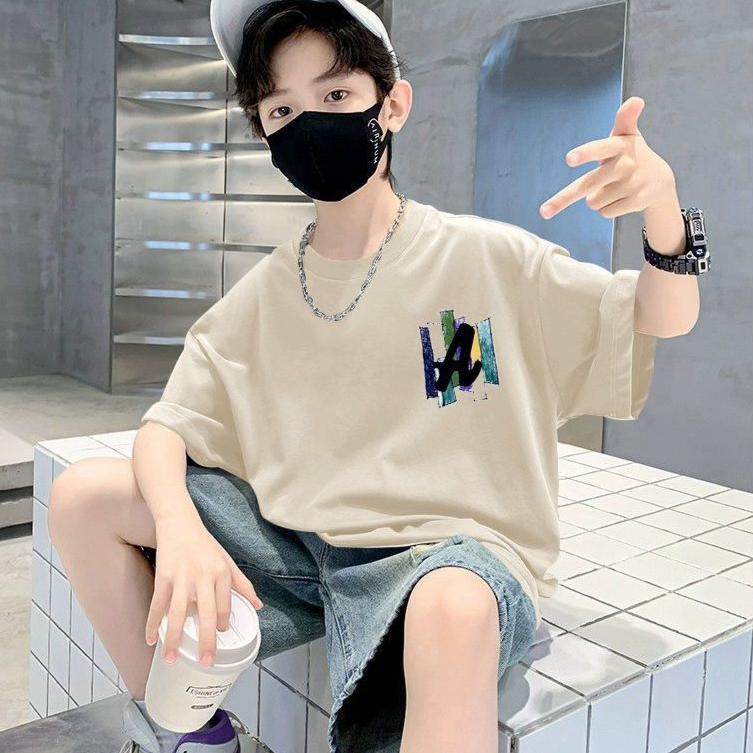 Boys' Short Sleeved T-shirt for Summer Loose and Handsome Printed Cartoon Half Sleeved Top for Children