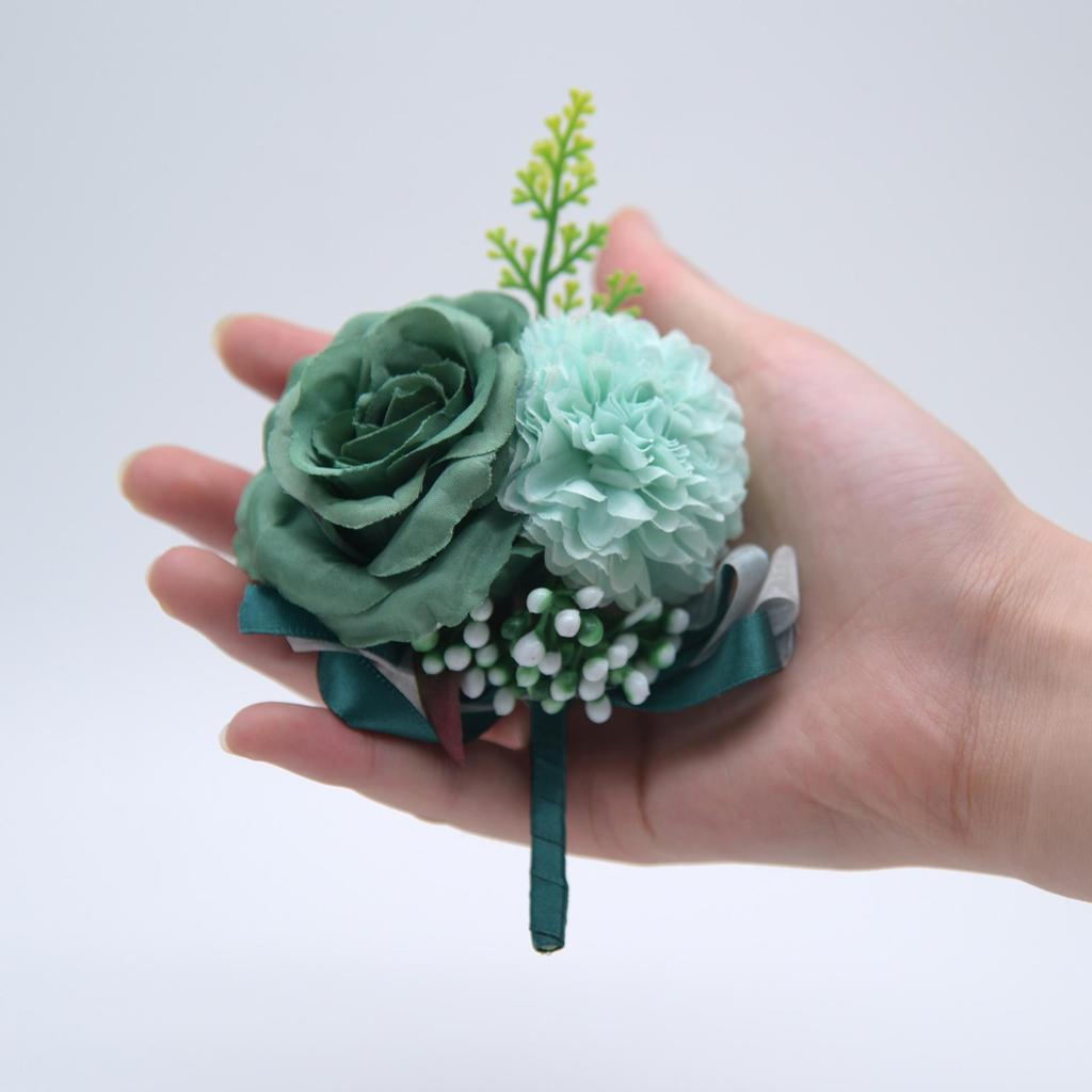 Silk Flower Wedding Boutonniere for Groom & Bride - Handmade Artificial Decoration