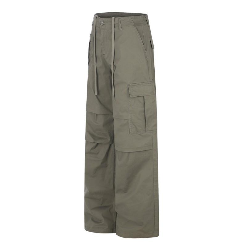 Mens Streetwear Cargo Pants Relaxed Fit Straight Leg Pleated Trousers Multi-Pocket Casual