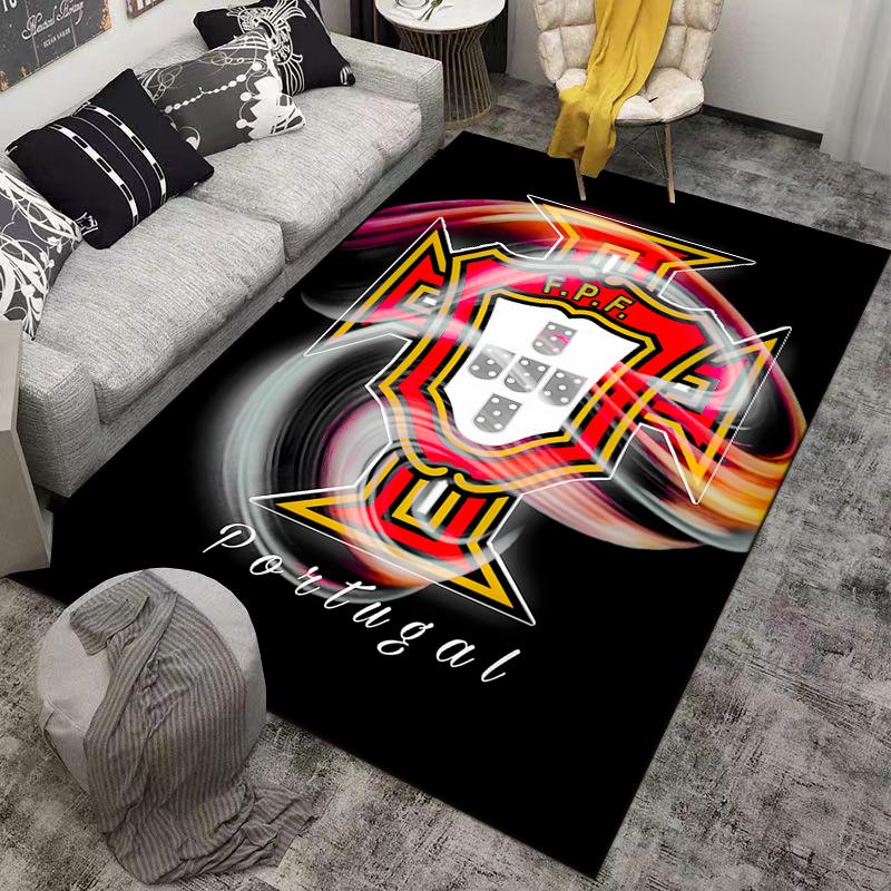 Portugal Football FPF Themed Carpet with Swirl Design - Black Background Suitable for Use As an Anti-slip for Living Room Bedroom Sofas