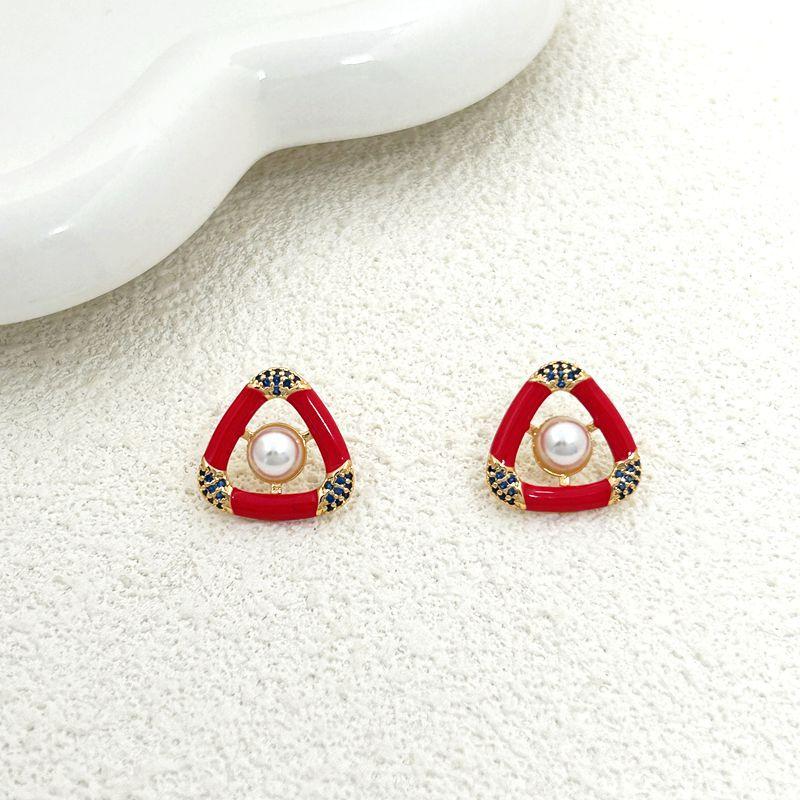 

Geometric Triangular Shape Drop Glaze Hollow Zircon Stud Earrings красный