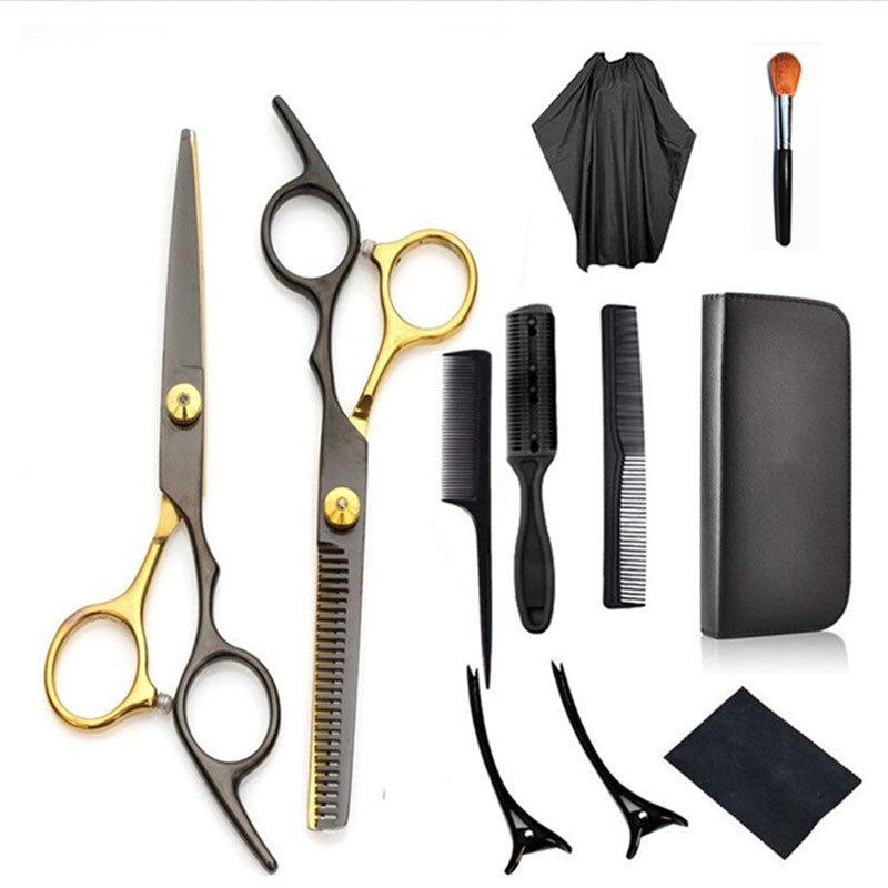 Czarno-złoty profesjonalny zestaw nożyczek fryzjerskich: Wysokiej klasy narzędzia fryzjerskie, do strzyżenia i przerzedzania