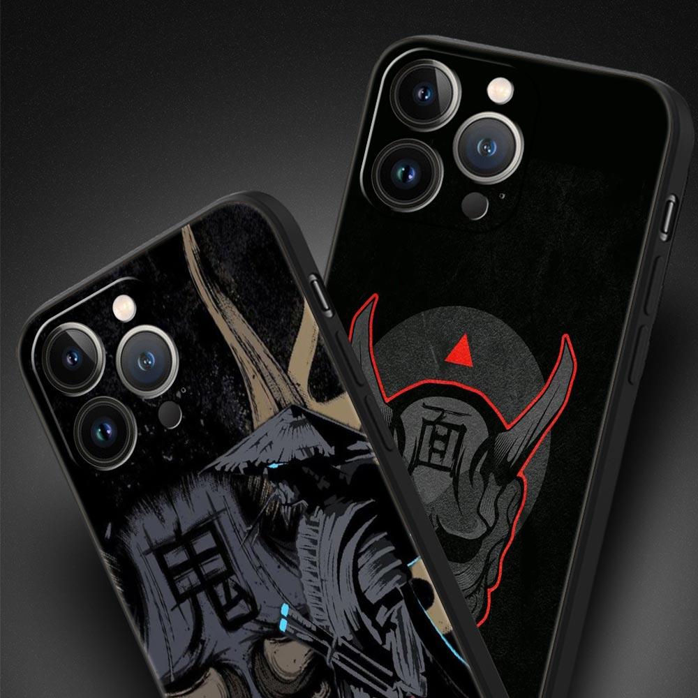 Japan Ghost Face Samurai Phone Case For iPhone 17 16E 15 16 14 13 12 11 Pro Max 7 8 Plus Soft TPU Back Cover