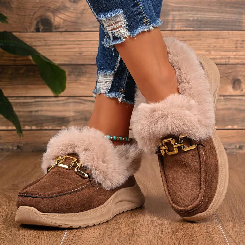 Women's Winter New Versatile Snow Boots, Fashionable Plus Size Thick Sole Height Increasing Slip-On Lazy Shoes