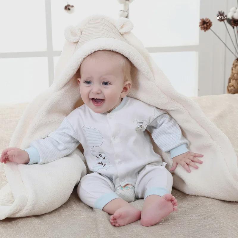 Newborn Baby Thickened Cotton Blanket with Velvet for Autumn & Winter