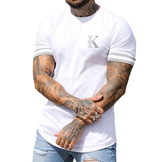 O-Neck Short Sleeve Thin Men T-shirt Summer Letter K Print Sport Tee Shirt Streetwear