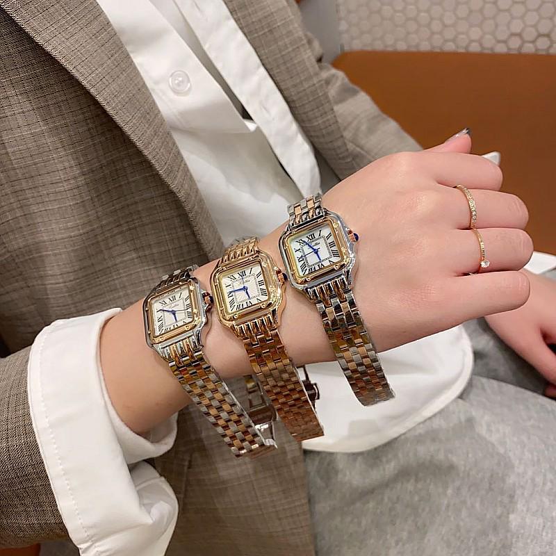 Women's Ultra-Thin Roman Numeral Square Watch with Steel Band and Waterproof Design