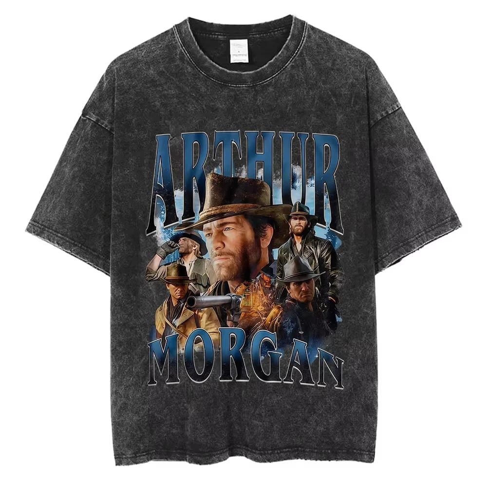 

Oversized Acid-Wash Vintage Short-Sleeve T-Shirt Featuring Red Dead Redemption 2 Logo & The Man, The Plan, The Rat Meme Double-Sided Graphic Print L