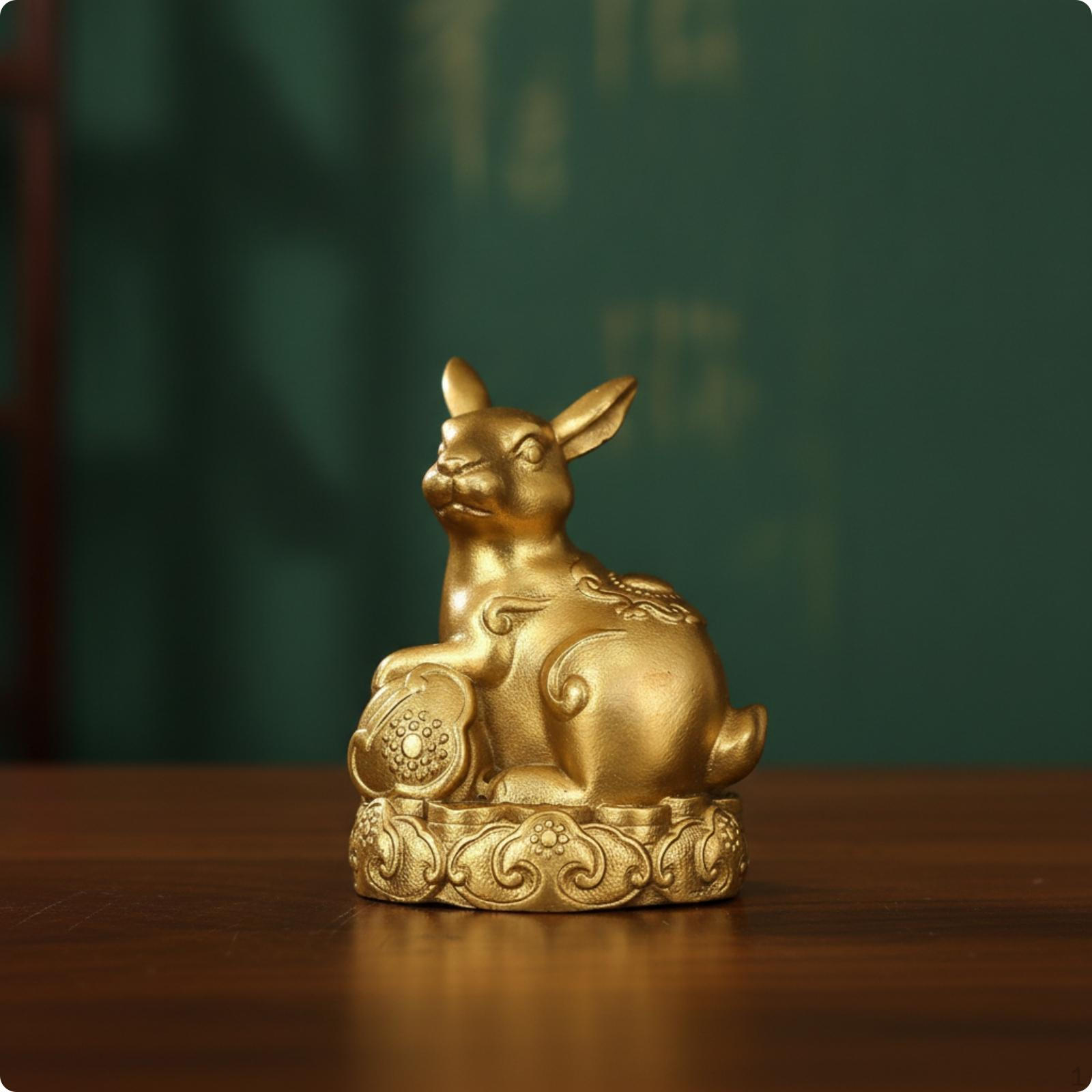 Brass animal Figurine Ornate Base Chinese Embossed Mist Pattern animalStatue 4 Inch