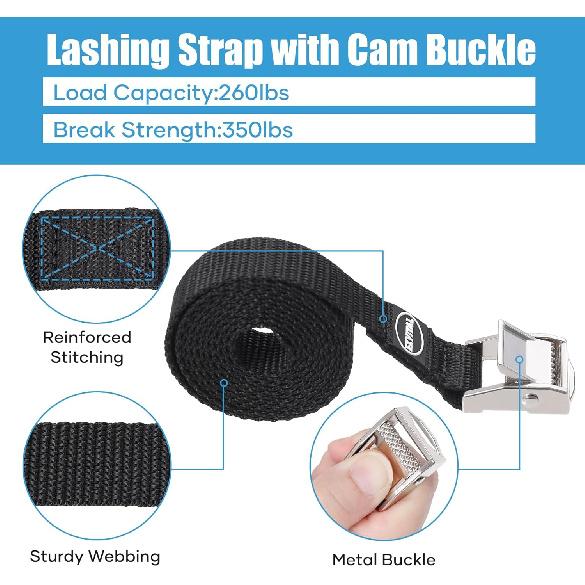 EXVITAL Lashing Straps With Cam Buckles Tie Down Straps 48" X 0.75" Adjustable Cinch Straps For Motorcycle Cargo Kayak Luggage Black 4 Pack
