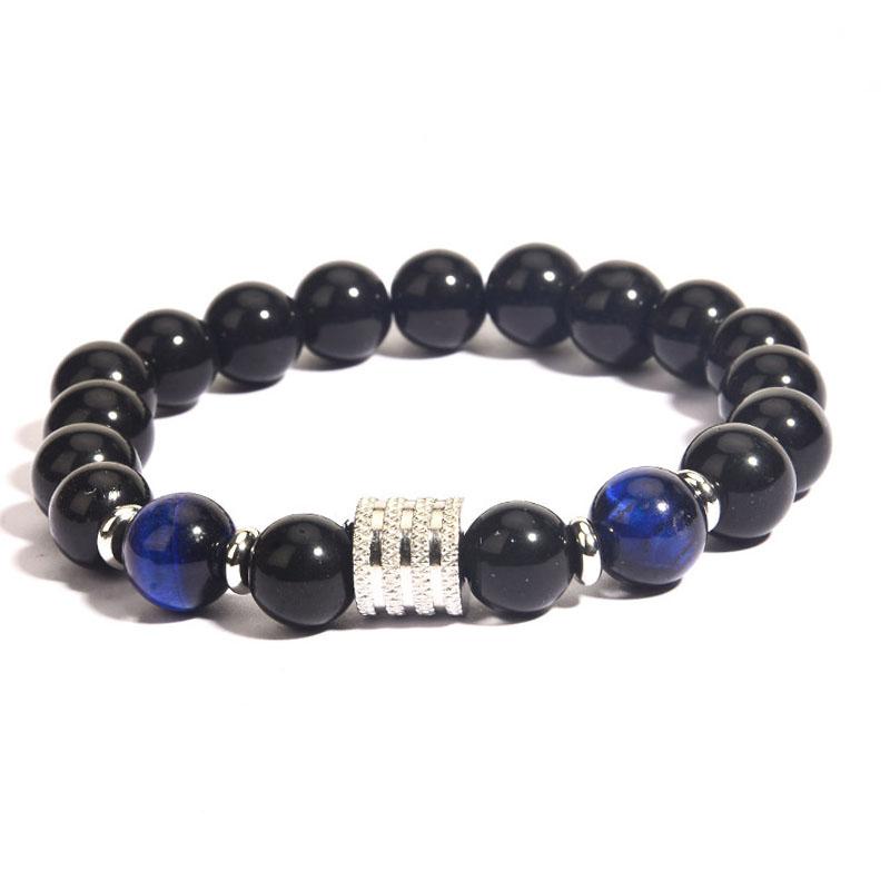 10MM Tiger Eye Stone Beaded Bracelets Hand Chains  Adjustable Black Obsidian Beads Stainless Steel Charm Bracelet for Men