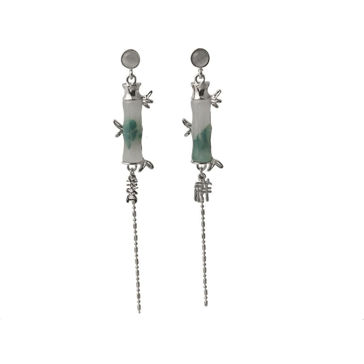 Гуочао Ретро Бамбук Нефрит Цзянь Опал Серьги Кисточка Супер Сказочный Характер Цепочка Литературная Девушка Серьги